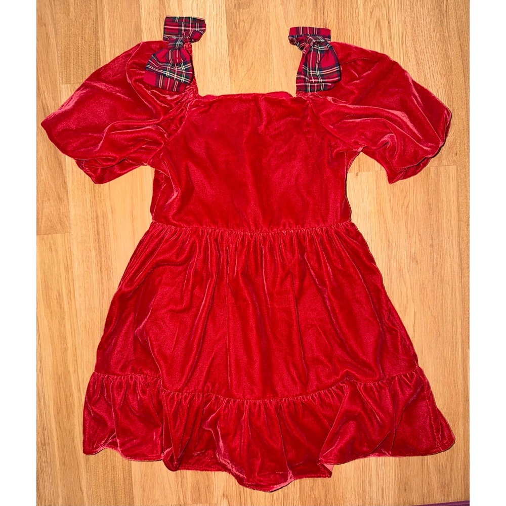 Gymboree Girls Red Velvet Holiday Dress Plaid Bows Christmas Size 7